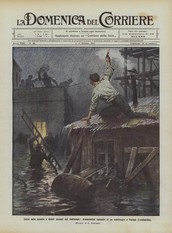 Början på elände och smärtor orsakade av dåligt väder, en dramatisk episod av en storm i Varese (Lombardiet) av Achille Beltrame