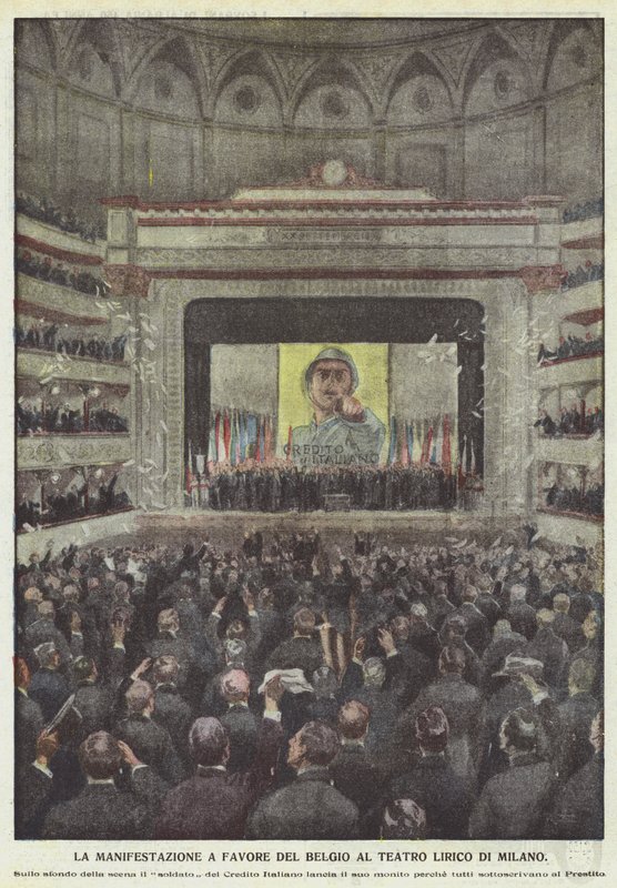 Demonstrationen till förmån för Belgien på Teatro Lirico i Milano av Achille Beltrame