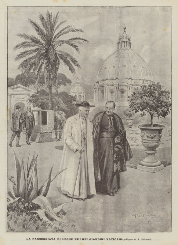 Leo XIII:s promenad i Vatikanträdgården av Achille Beltrame