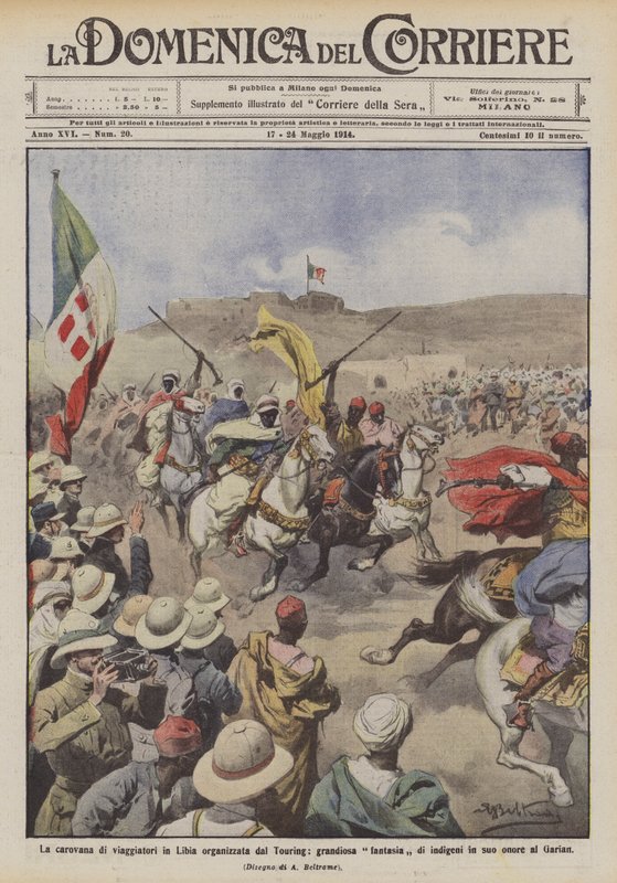 Karavanen av resenärer i Libyen organiserad av Touring, en grandios inhemsk fantasi till hans ära på Garian av Achille Beltrame
