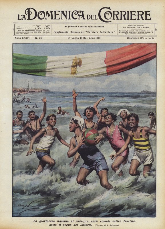 Italiensk ungdom återupplivas i de fascistiska sommarkolonierna, under Littorios tecken av Achille Beltrame
