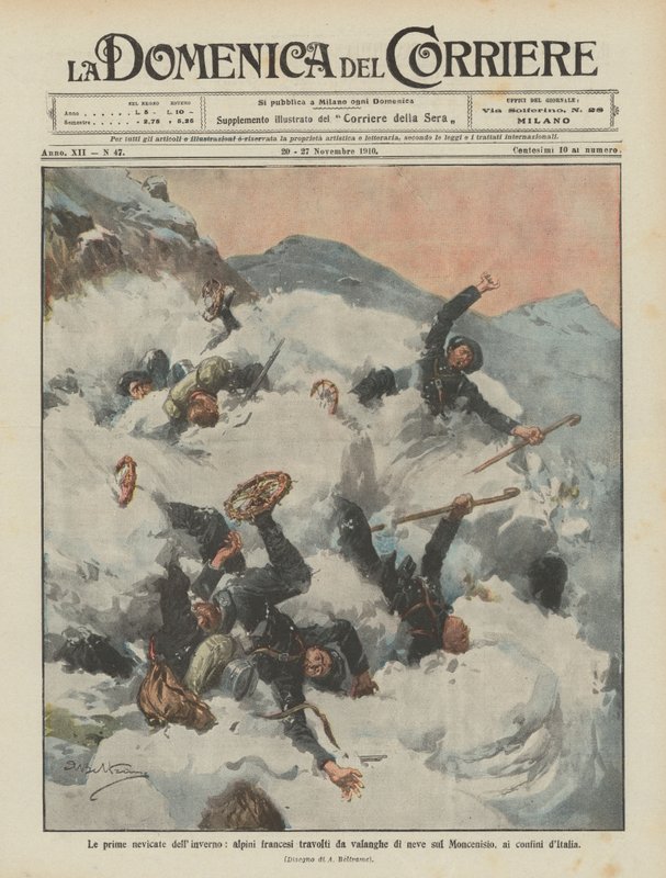 Vinterns första snöfall, franska alper överväldigade av laviner av snö på Moncenisio, på gränsen till Italien av Achille Beltrame