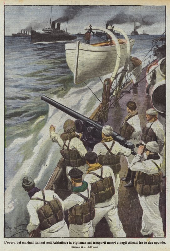 Italienska sjömäns arbete i Adriatiska havet, övervakningen av våra och allierade transporter mellan de två stränderna av Achille Beltrame
