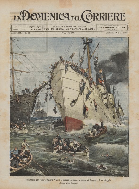 Förlisning av den italienska ångbåten Sirio utanför Spaniens östkust, räddning av Achille Beltrame