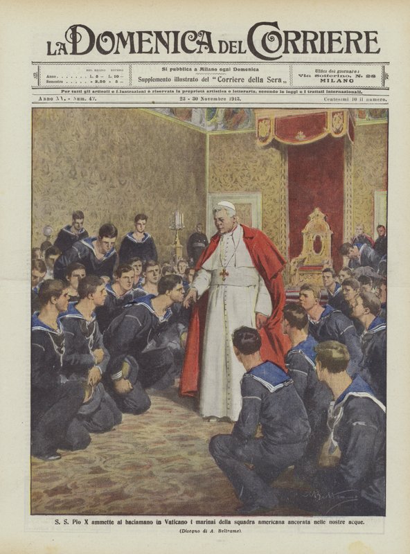 S S Pius X medger att sjömännen från det amerikanska laget ankrade i våra vatten för att kyssa händerna i Vatikanen av Achille Beltrame