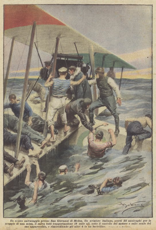 En heroisk räddning vid San Giovanni di Medua av Achille Beltrame