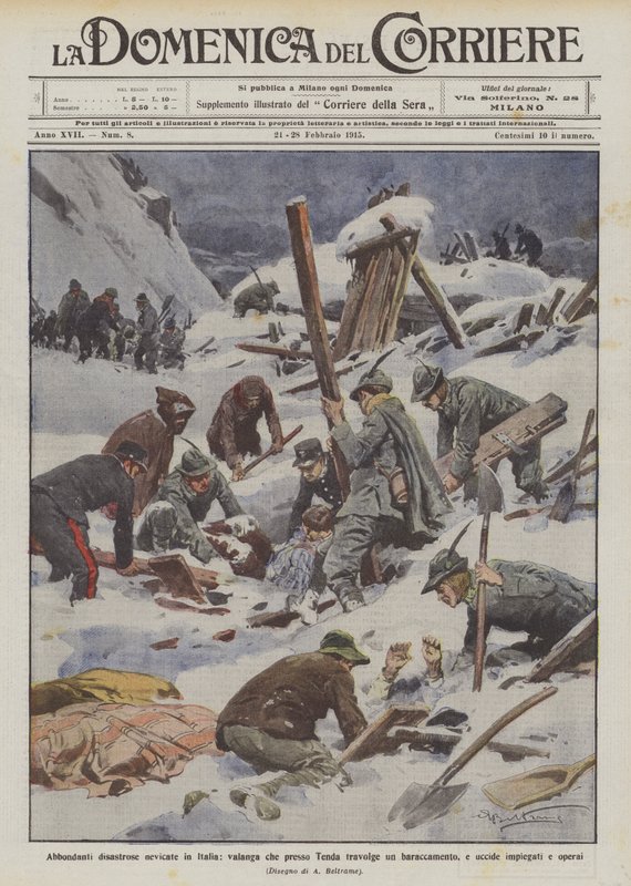 Rikligt katastrofalt snöfall i Italien, en lavin som överväldigar en barack nära Tenda? av Achille Beltrame