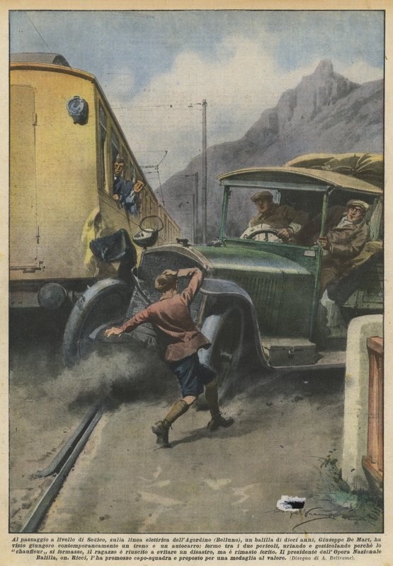 Vid plankorsningen i Sedico, på kraftledningen Agordino (Belluno), ett bord? av Achille Beltrame