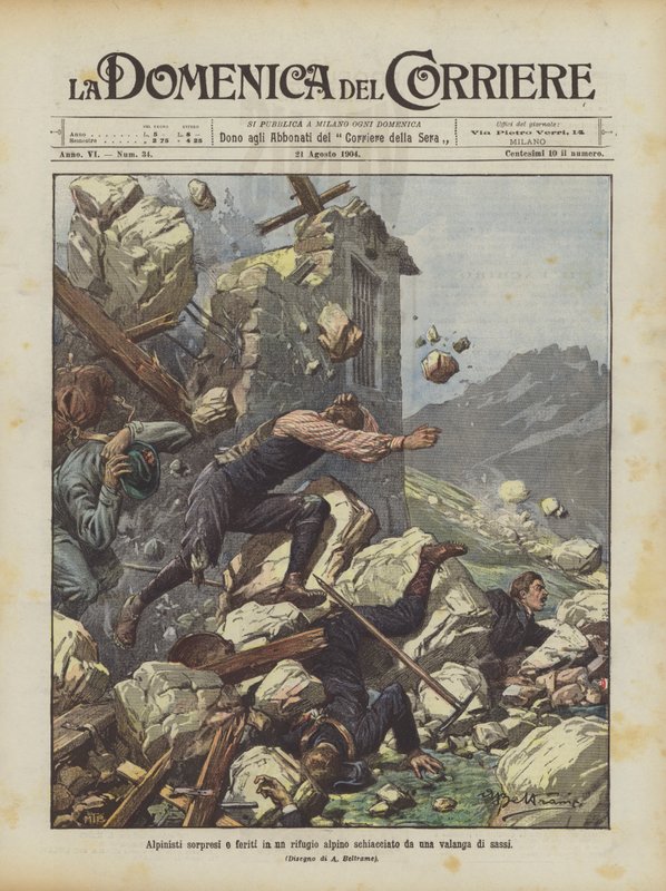 Bergsbestigare överraskade och skadade i en alpin tillflyktsort krossad av en lavin av stenar av Achille Beltrame