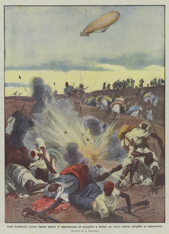 Araber bombade nära Zanzur medan de förberedde sig för att välkomna en av våra ballonger med ett skott? av Achille Beltrame