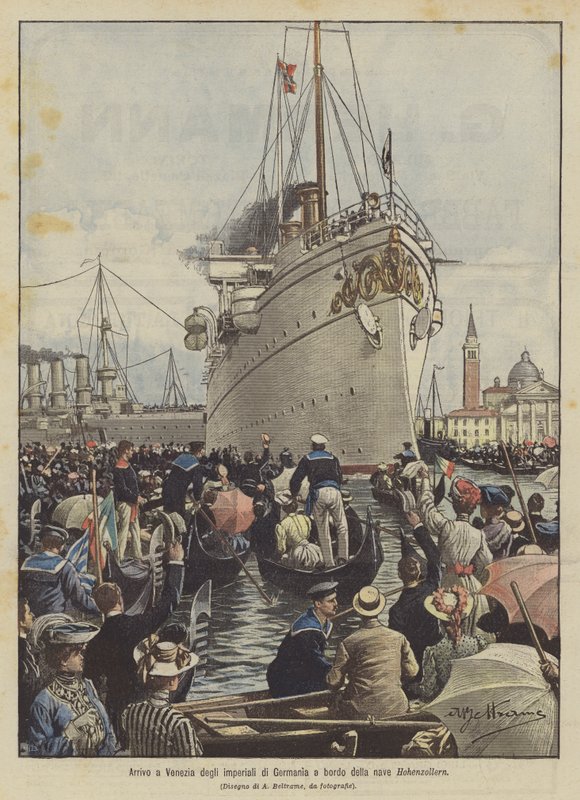 Ankomst till Venedig av de tyska kejsarna ombord på Hohenzollerns skepp av Achille Beltrame