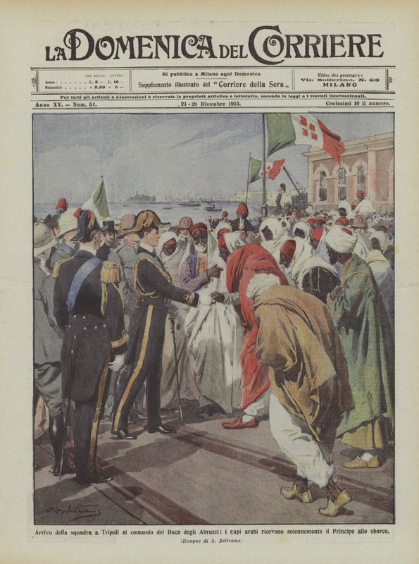 Ankomst av laget i Tripoli under ledning av hertigen av Abruzzi, de arabiska ledarna får? av Achille Beltrame