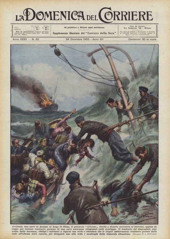 Såg ett fartyg i brand utanför Nices kust, var ångfartyget Livorno på väg mot Genua igång? av Achille Beltrame