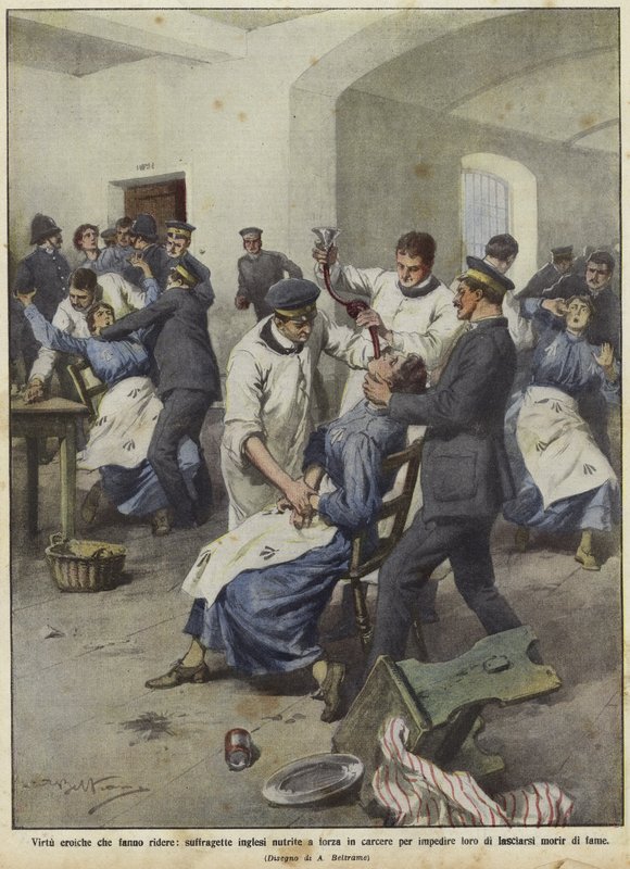 Brittiska suffragetter tvångsmatas i fängelser av Achille Beltrame
