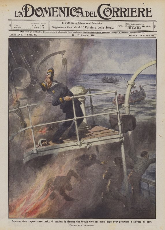 Kapten på en rysk ångare lastad med brinnande bensin som brinner levande på däck efter att ha? av Achille Beltrame
