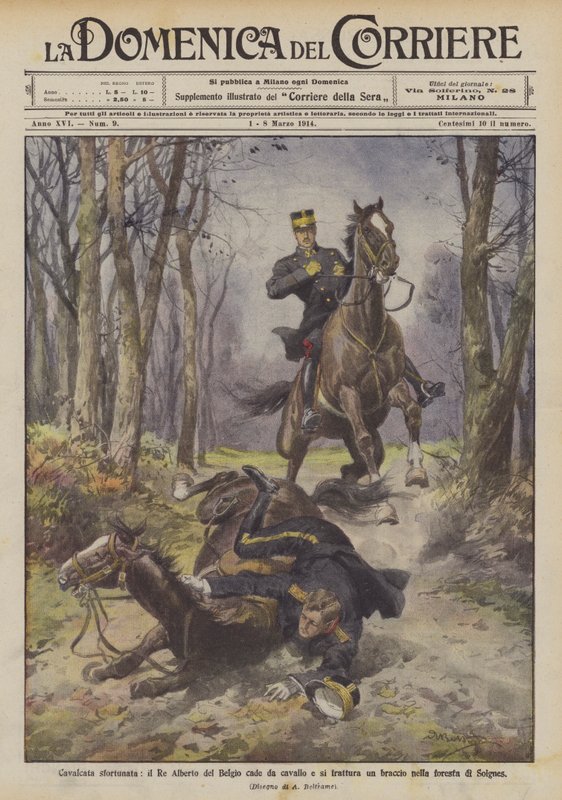 Otursfärd faller kung Albert av Belgien från sin häst och bryter armen i soignesskogen av Achille Beltrame