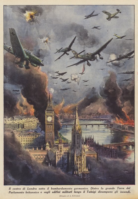 Centrala London under den germanska bombningen (Colour Litho) av Achille Beltrame