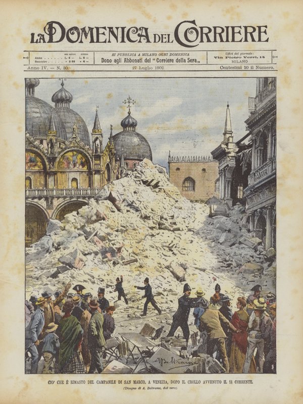 Det som finns kvar av Campanile di San Marco, i Venedig, efter kollapsen som inträffade den 14:e av Achille Beltrame