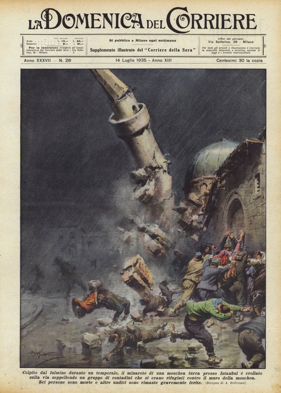 Träffad av blixten under ett åskväder, minareten i en turkisk moské nära Istanbul? av Achille Beltrame