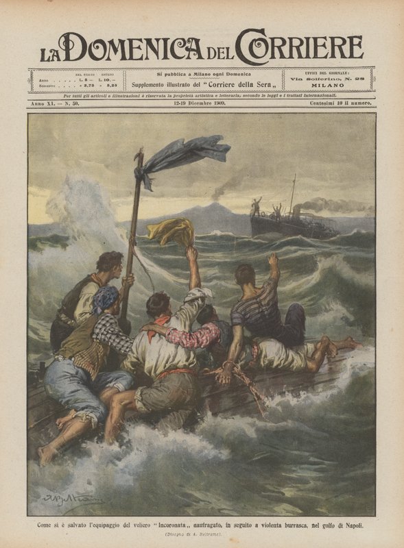 Hur räddades besättningen på det skeppsbrutna kronade segelfartyget efter en våldsam storm? av Achille Beltrame