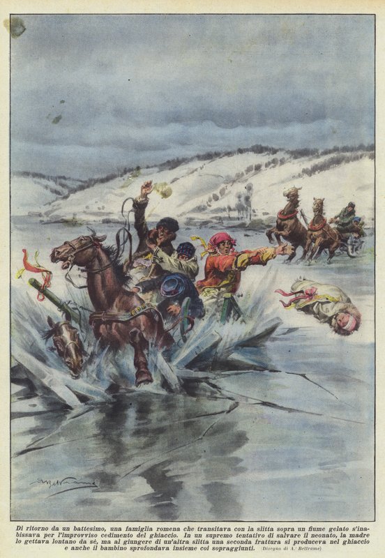 På väg tillbaka från ett dop, en rumänsk familj som reser med släde över en frusen flod? av Achille Beltrame