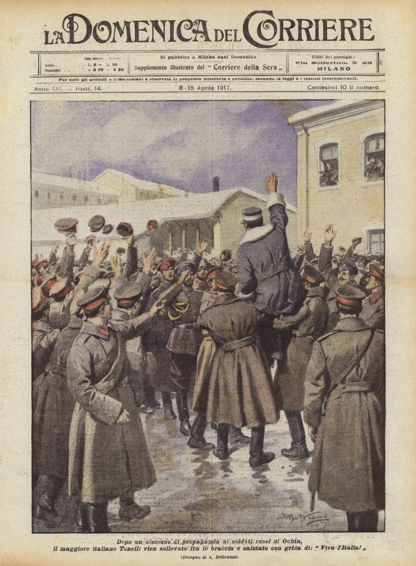Efter ett propagandatal till de ryska soldaterna i Ochta, kommer den italienske majoren Tonelli? av Achille Beltrame