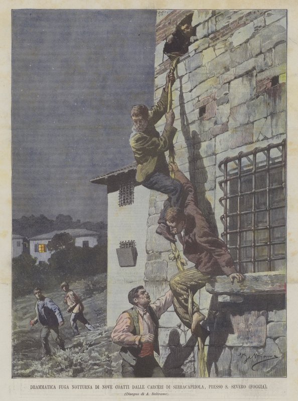 Dramatisk nattflykt från Nove Coatti från Serracapriola fängelser, nära S Severo (Foggia) av Achille Beltrame