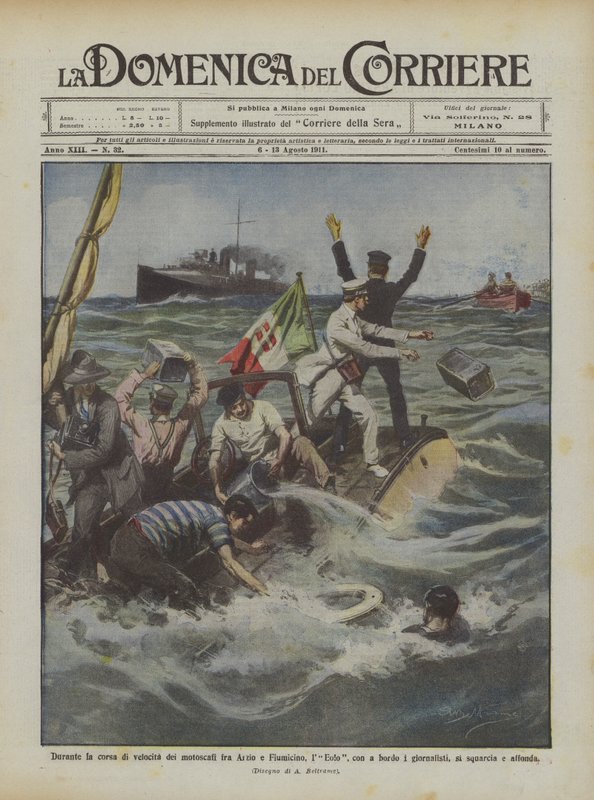 Under motorbåtstävlingen mellan Anzio och Fiumicino, Aeolus, med ombord? av Achille Beltrame