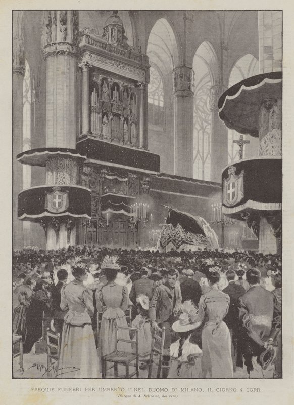 Begravningsgudstjänst för Umberto I ° i Milanos katedral, dag 4 Corr av Achille Beltrame