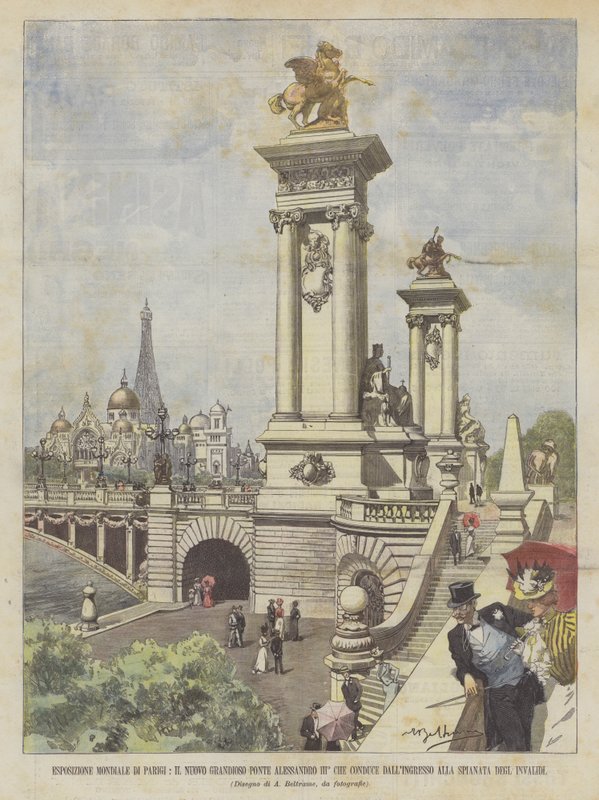 Världsutställningen i Paris, den stora nya Alexander III-bron som leder från entrén? av Achille Beltrame
