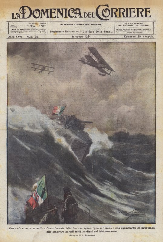 Mellan himmel och hav beväpnade, en spännande kamp mellan en skvadron av mas och en skvadron? av Achille Beltrame