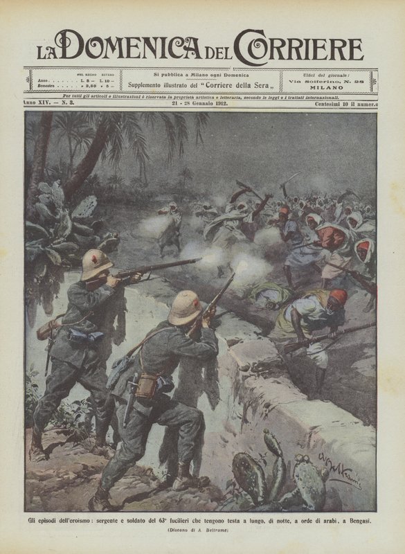 Episoderna av hjältemod, sergeant och soldat av 63:e fusiliers som står upp länge? av Achille Beltrame