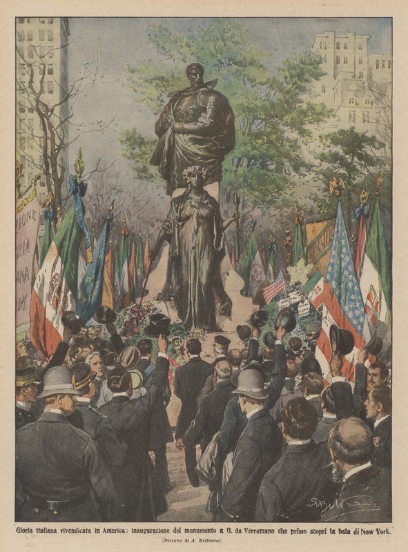 Italiensk ära bekräftad i Amerika, invigning av monumentet till G da Verrazzano vad först? av Achille Beltrame