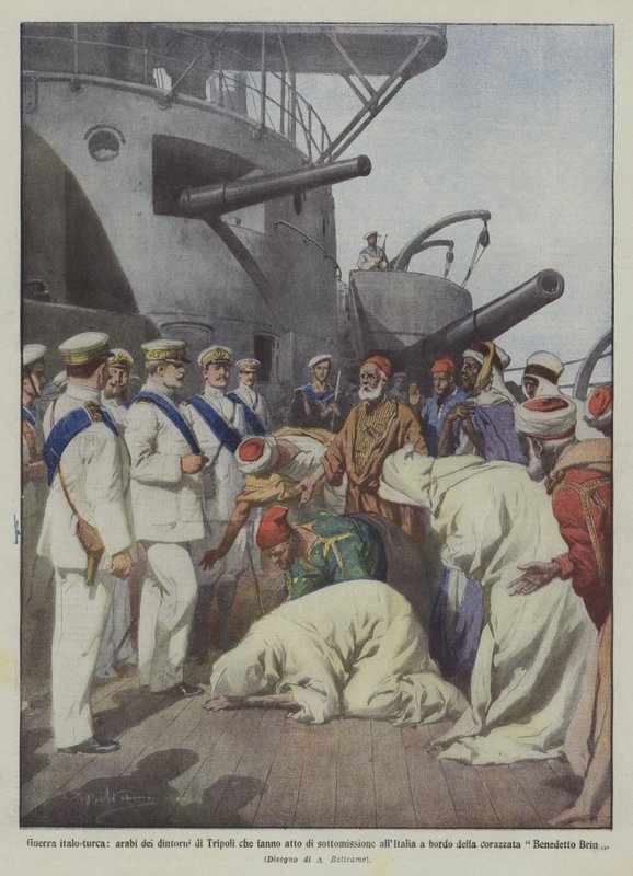 Italiensk-turkiska kriget, araber från omkring Tripoli gör en handling av underkastelse till Italien? av Achille Beltrame