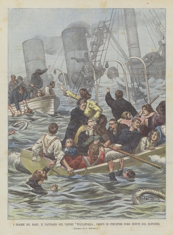 Havets drama, The Steam Wallawallas skeppsbrott laddad med sökare DOro återvände från Klondike av Achille Beltrame