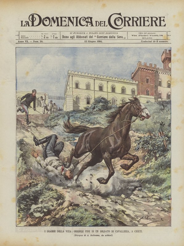 Livets dramatik, hemskt slut på en kavallerisoldat, In Chieti av Achille Beltrame