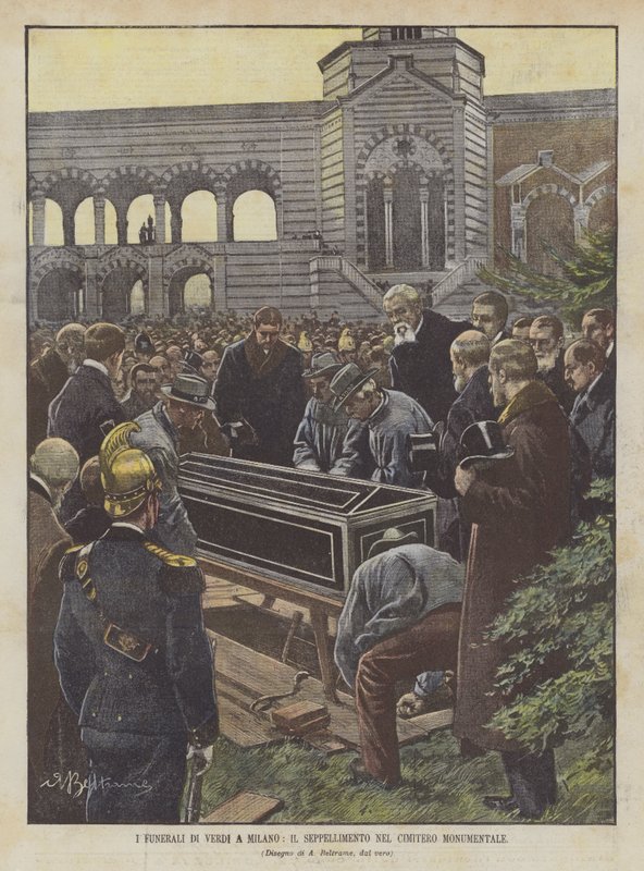 Verdis begravning i Milano, begravning på den monumentala kyrkogården av Achille Beltrame