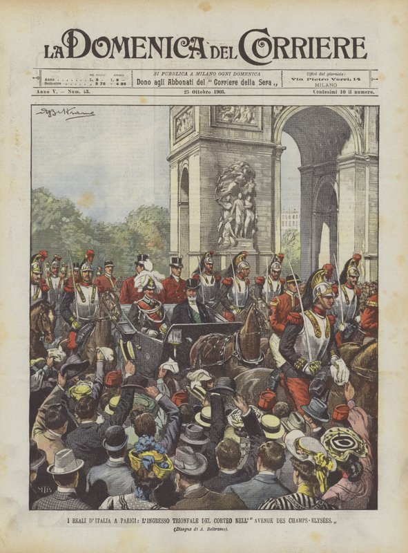 De kungliga i Paris, den triumfande ingången till processionen på Avenue Des Champs-Elysees av Achille Beltrame