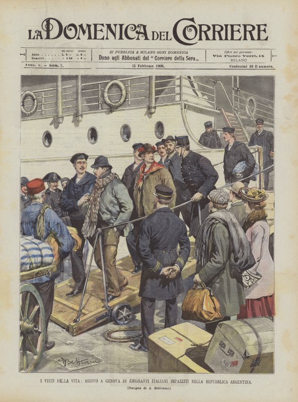 Livets förlorare, ankomst till Genua av italienska emigranter galna i den argentinska republiken av Achille Beltrame