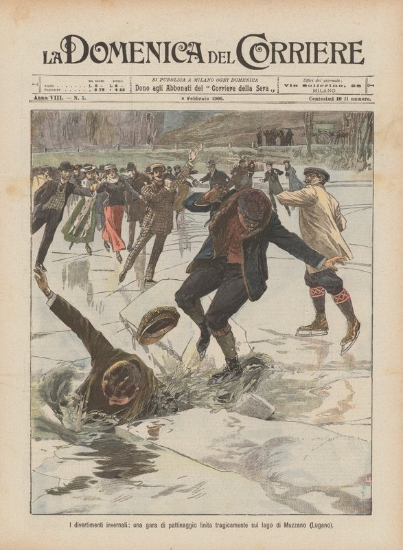 Winter fun, en skridskotävling som slutade tragiskt på sjön Muzzano (Lugano) av Achille Beltrame