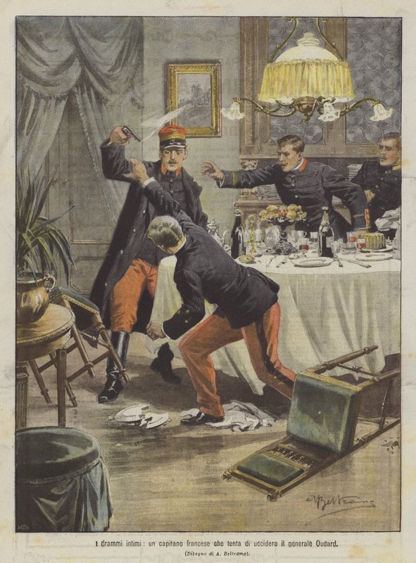 De intima dramerna, en fransk kapten som försöker döda general Oudard av Achille Beltrame