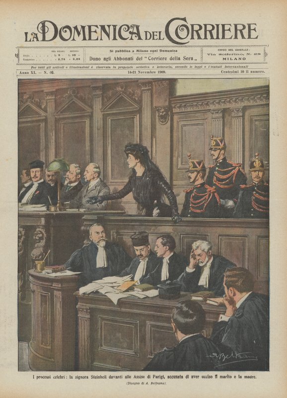 De berömda rättegångarna, fru Steinheil inför Assizes of Paris, anklagad för att ha dödat? av Achille Beltrame
