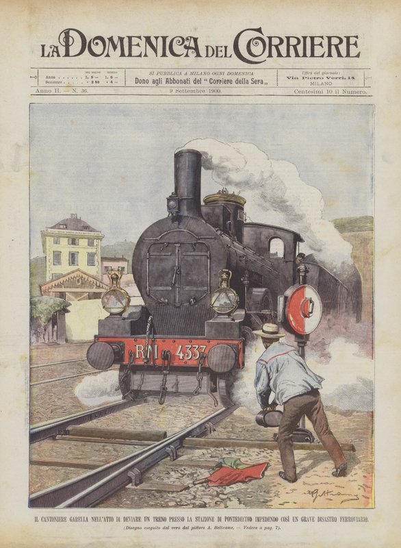 Cantoniere Garella på väg att omleda ett tåg vid Pontedecimo Station genom att förhindra? av Achille Beltrame