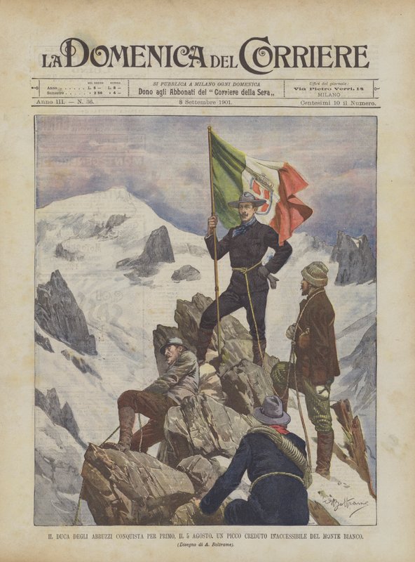 Duca Degli Abruzzi var den första att erövra, den 5 augusti, en topp som tros vara otillgänglig på Mont Blanc av Achille Beltrame