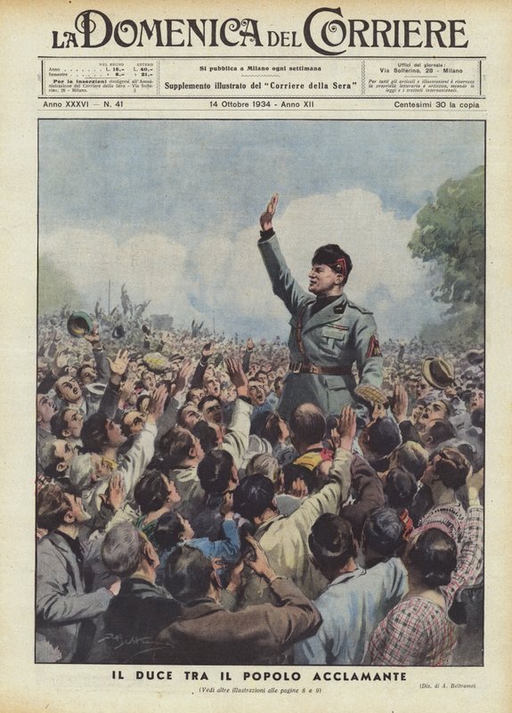 Il Duce bland det jublande folket av Achille Beltrame