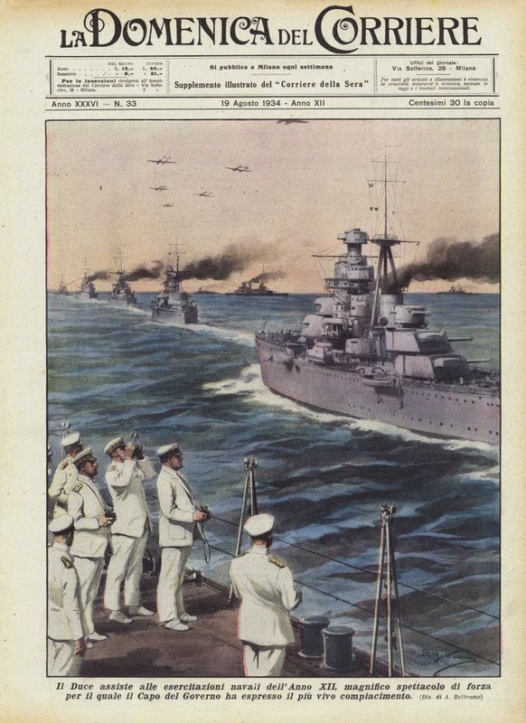 Il Duce deltar i flottans övningar av XII år, en magnifik styrka för? av Achille Beltrame