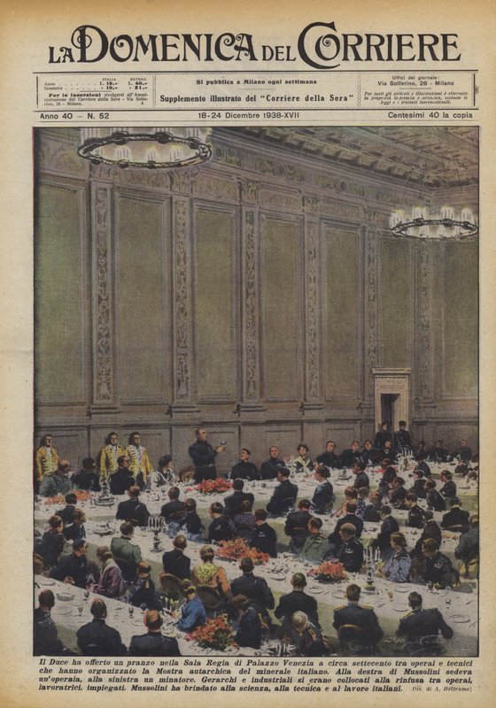 Erbjöd Duce en lunch i Sala Regia i Palazzo Venezia till cirka sjuhundra arbetare? av Achille Beltrame