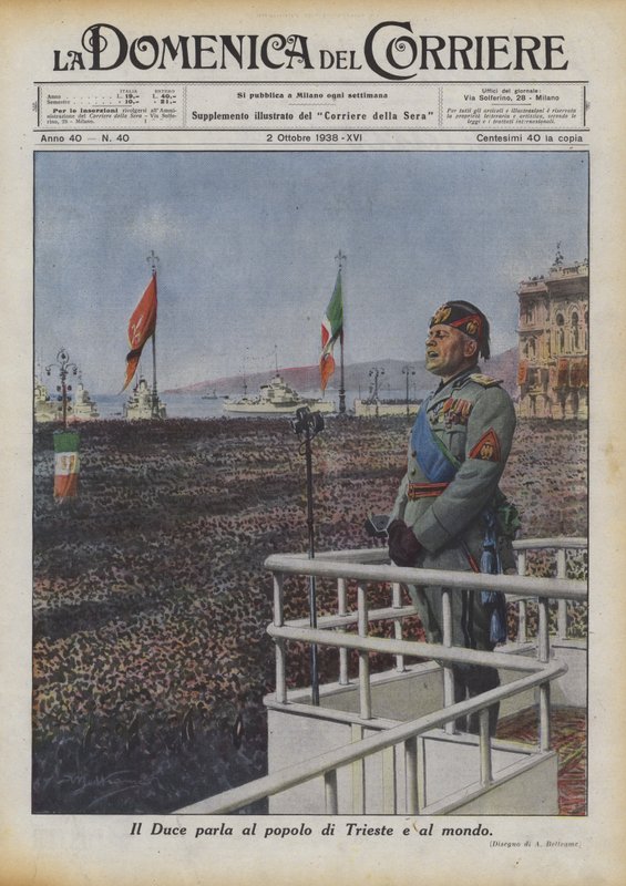 The Duce talar till folket i Trieste och till världen av Achille Beltrame