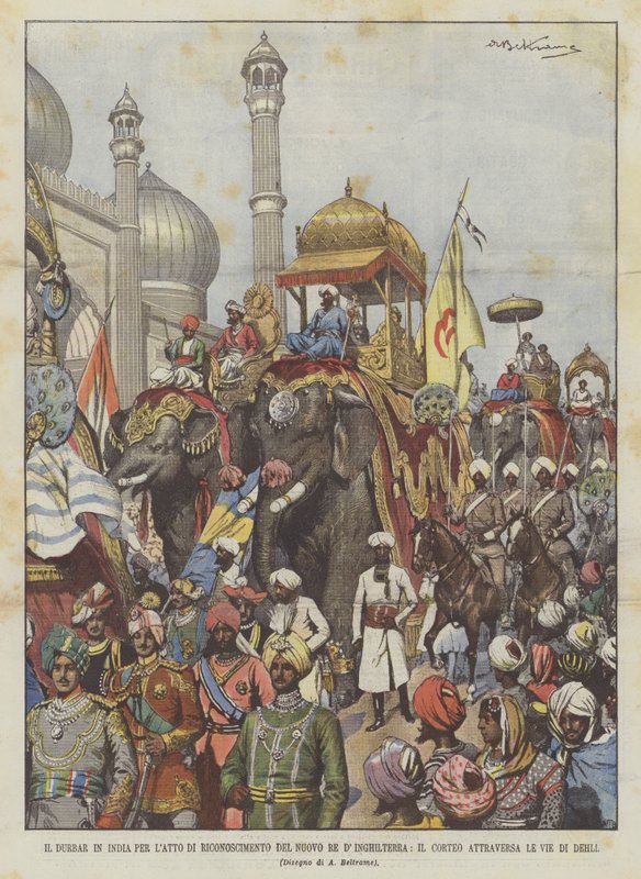The Durbar i Indien För New King of England Recognition Act korsar processionen Dehlis gator av Achille Beltrame