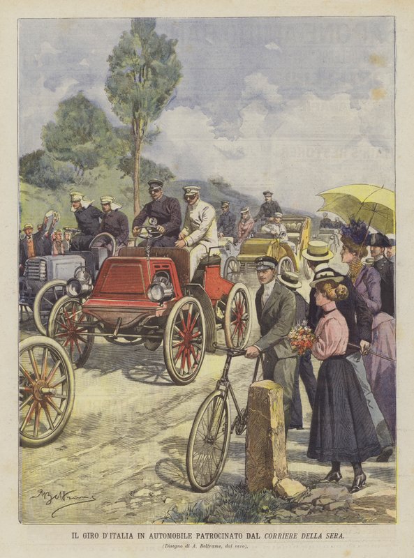 Giro DItalia med bil sponsrad av Corriere Della Sera av Achille Beltrame